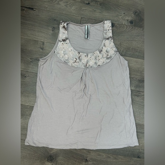 Kische Tops - Kische Floral Embellished Tank Top in Soft Gray
